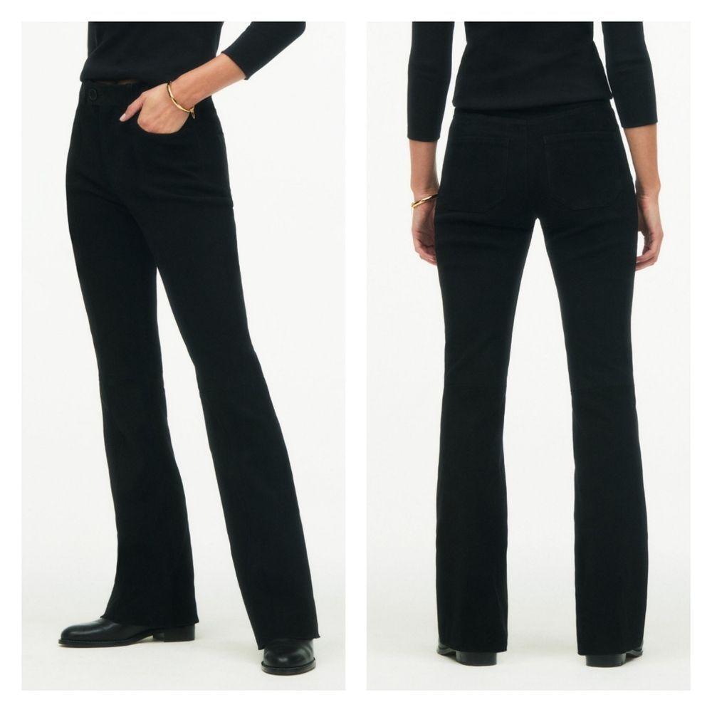 Zara Lambskin Suede Bootcut High-Waist Stretch Pants Limited Edition Medium Blac